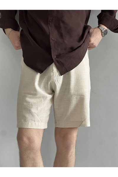 BASEL.CO Erkek Old Money Pamuklu Keten Karışımlı Relax Fit Şort &Bermuda