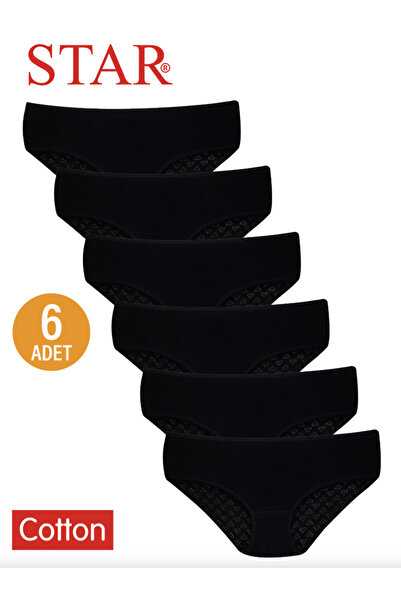 Star سروال داخلي نسائي من القطن الخالص باللون الأسود مكون من 6 قطع