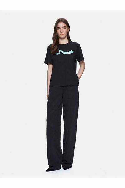 Ltb تي شيرت أسود عادي بأكمام قصيرة مطبوع عليه Sıgn