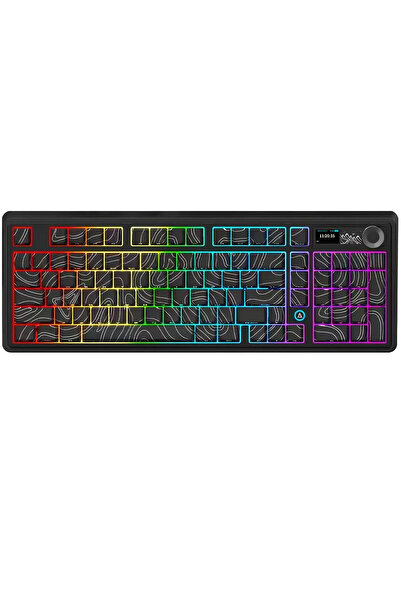 Coverzone Ajazz AK980 Ekranlı Mekanik Klavye RGB, Tam Boy Hot-Swap 3 Modlu 80...