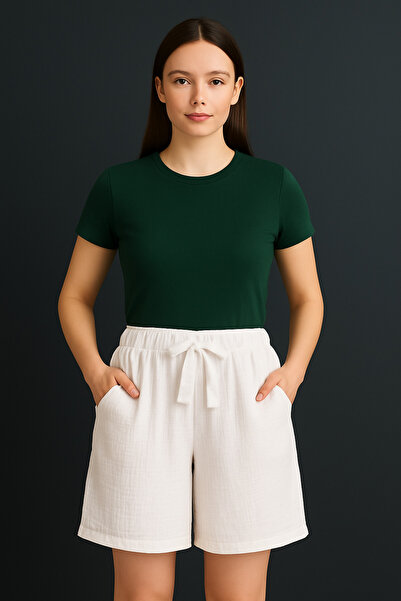 Çeşme Home شورت نسائي صيفي فضفاض مصنوع من قماش الموسلين القطني بنسبة 100% - ج...