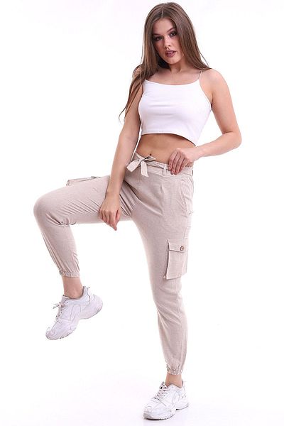 Gugus Women's Leather Pants with Elastic Cargo Pockets