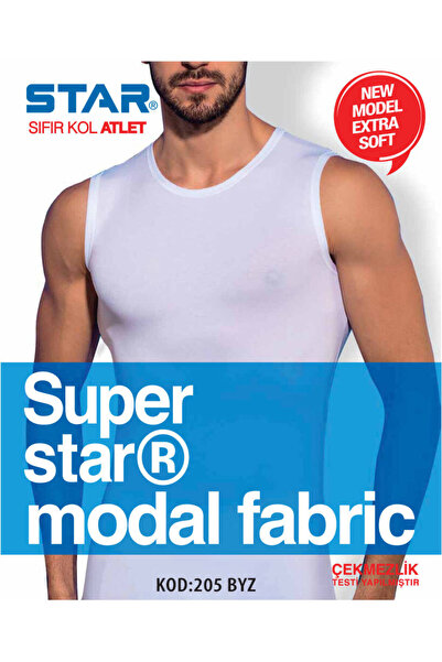 Star Men's White Modal Zero Collar Zero Sleeve T-Shirt