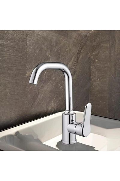RENA DESIGN Washbasin Faucet Chrome Bathroom Sink Faucet Heavy Princing Body Swivel Pipe Modern Luxury Fitting Silver Gray
