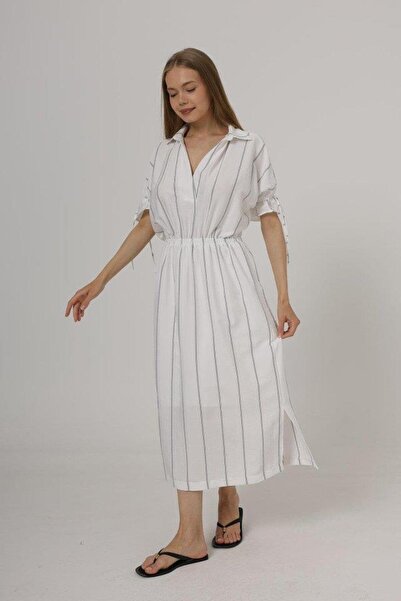 Aymood Rochie cu talie elastică - albă