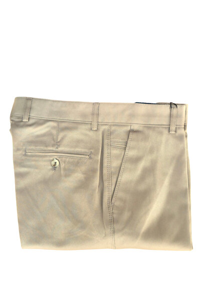 DostumGiyim Men's Brown Classic Linen Trousers Large Size Comfortable Fit Dad