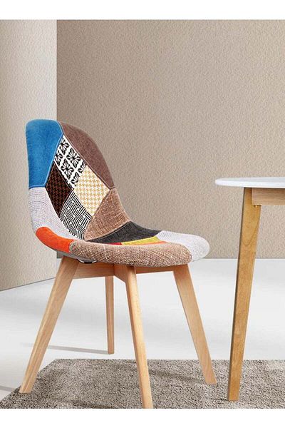Taimi Upholstered Patch Work Fabric Dining Chair with Armless |Solid Wood Modern Design Chair