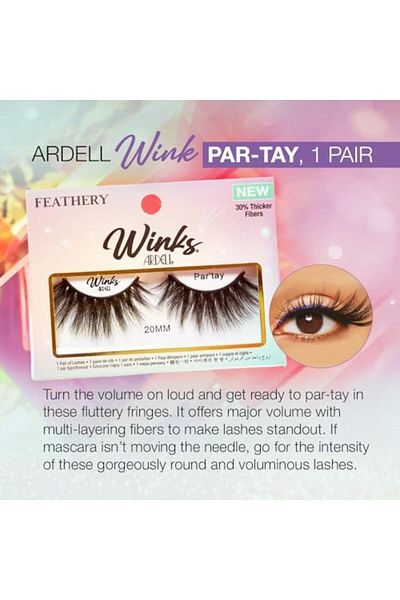 Ardell Winks Feathery Black Par-tay Lashes, 20mm Ultra-long False Eyelashes