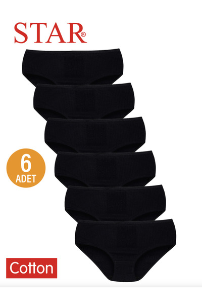 Star سراويل باتو مخططة من القطن الخالص باللون الأسود مكونة من 6 قطع للنساء