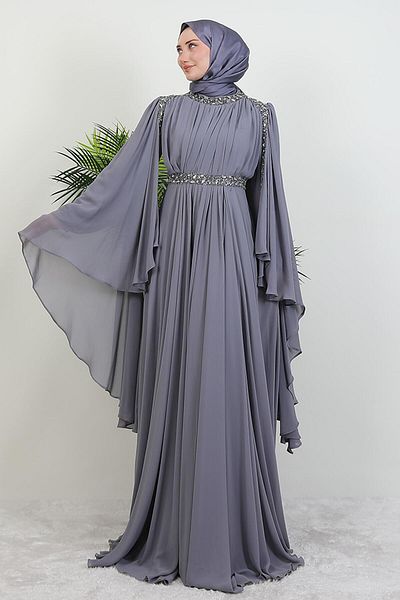 GİYZAMİLA Βραδινό φόρεμα Tutku Chiffon Γκρι