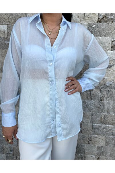 Millagros feel good with us Mavi Tül Gömlek