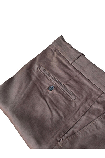 DostumGiyim Men's Brown Classic Linen Trousers Large Size Comfortable Fit Dad