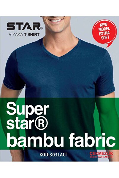 Star ERKEK LACİVERT ORGANİK BAMBU V YAKA KISAKOL T-SHİRT