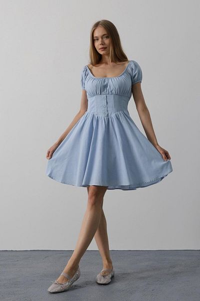 MODAVERA Mini Dress with Waist Corset - Baby Blue