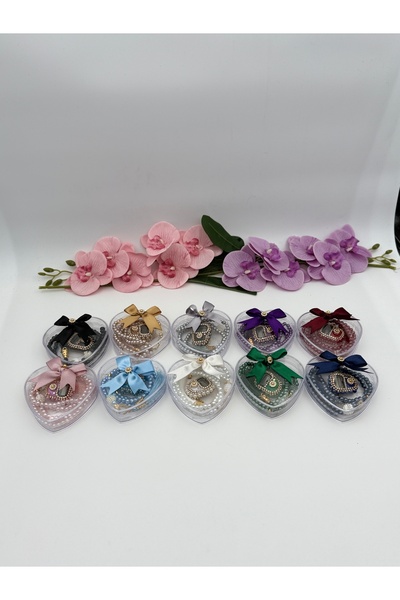 Uğurlu Hac kalpli kutu inci tesbih zikirmatik set 10 LU ADET