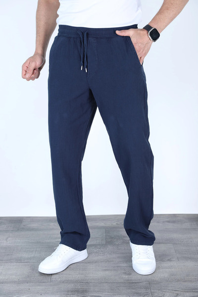 MYRAB DENİM Baggy Linen Trousers Jogger Navy Blue