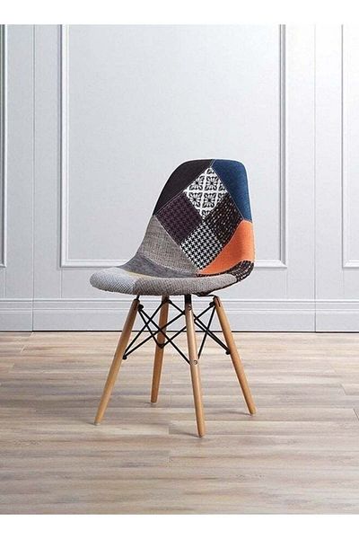 Taimi Mid-Century Modern Upholstered Plastic Multicolor Fabric Patchwork DSW Shell Dining Chair