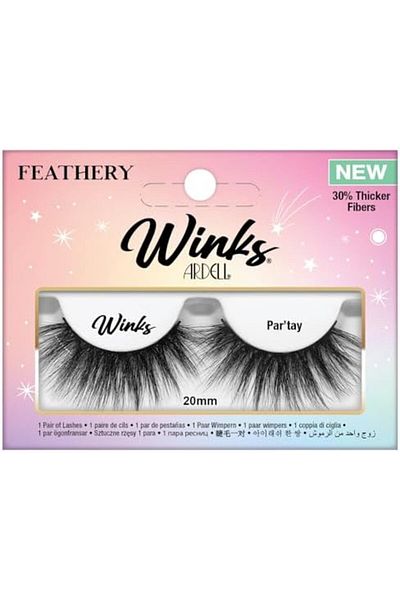 Ardell Winks Feathery Black Par-tay Lashes, 20mm Ultra-long False Eyelashes