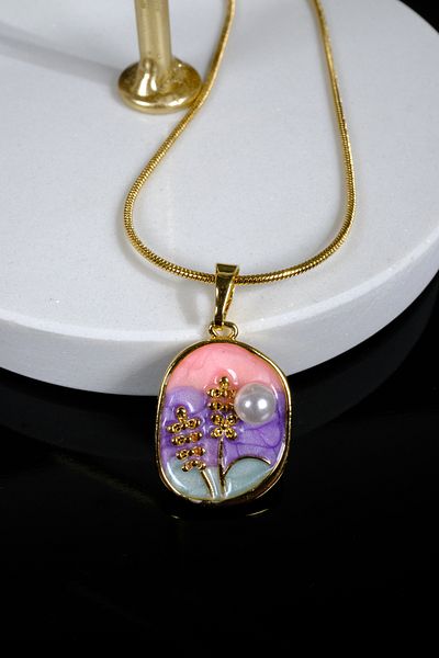 Zalifra Vintage Series, Pearlescent Soft Pink, Purple and Green Color Floor with Spike Figure, Steel Pendant