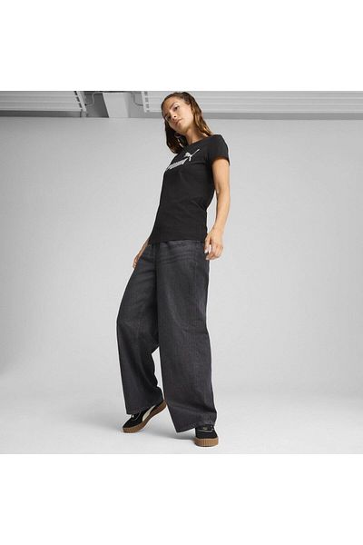 Puma Metallic No 1 Logo Women's Black Round Neck T-Shirt 63153601