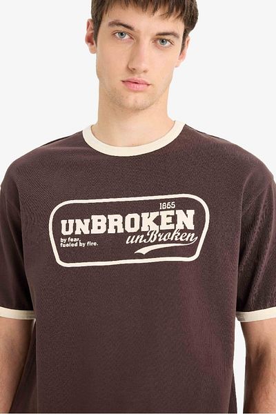 DeFacto New Season 100% Cotton Boxy Fit Crew Neck Printed Short Sleeve T-Shirt