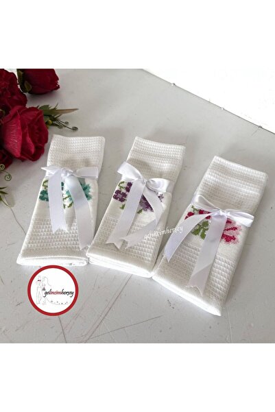 Gelincimherşey 3'lü Pamuklu Etamin İşleme Büyük Boy Mutfak Bezi