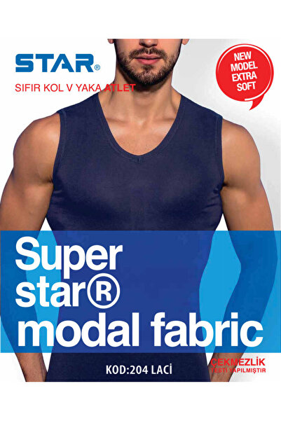 Star Men's Dark Blue Modal V-Neck Zero Sleeve T-Shirt