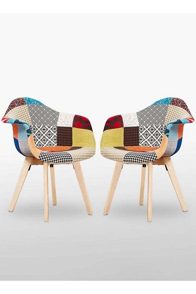 Taimi Pack of 2 Multi-Purpose Chair Made Of Beech Wood And Lined With Comfortable Multicolored Fabric