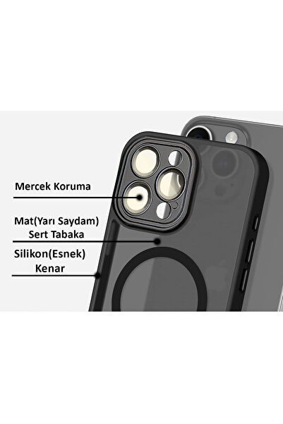 CEPSTOK iPhone 16 Pro Max Kılıf Siyah Magsafe Wireless Şarj Özellikli Kamera Lens Korumalı Mat Silikon