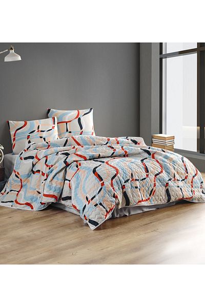 Kristal By Taç Crystal Blue 4 Seasons Elite Quilted Double Quilt Can Be Placed Duvet Cover Set