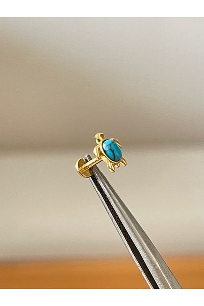 Rupen Kraft 316L Surgical Steel Turquoise Stone Detailed Tortoise Piercing Lip Cartilage Helix Tragus Piercing
