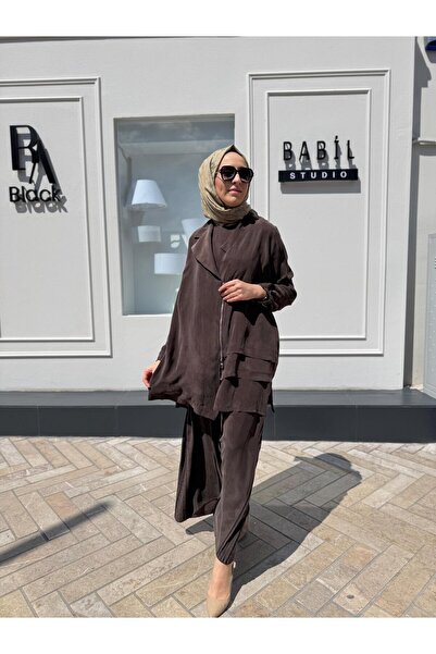 MissWhence Women's Suit with Flared Trousers Brown