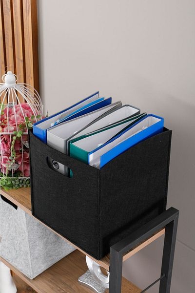 HASBY Felt Archive Box Document Storage and Organization Box Organizer Black 30X30X30 cm