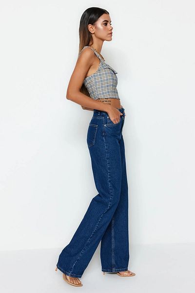 Livik Pantaloni de denim largi, elastici, din Lycra, pentru femei Harmony, model Palazzo, cu picioare largi