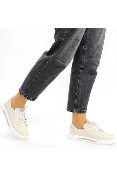 Mammamia D25Ya-3525 Rubber Lace Khaki Leather Sneaker Sports Shoes for Women