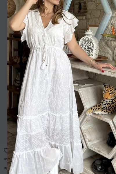Suzi Embroidered Waist Tie Detail Long Dress M38664