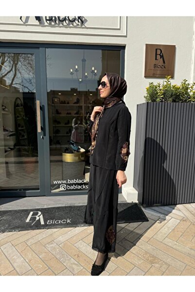 MissWhence Women's Skirt Suit with Partial Shawl Accessories Black