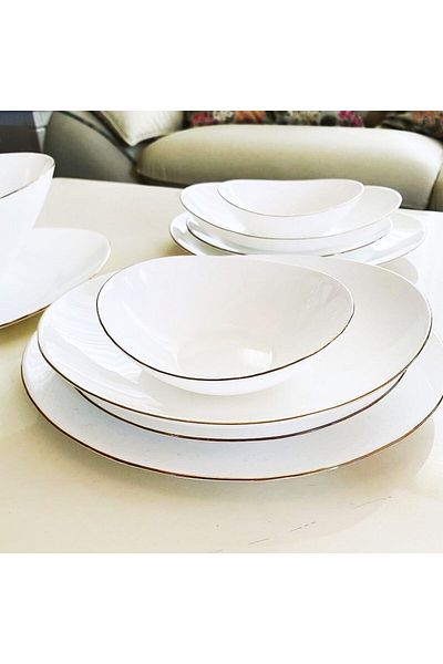 Houzi 36 Pcs Dinner Set Gold line Opal Glassware Microwave Dishwasher Safe