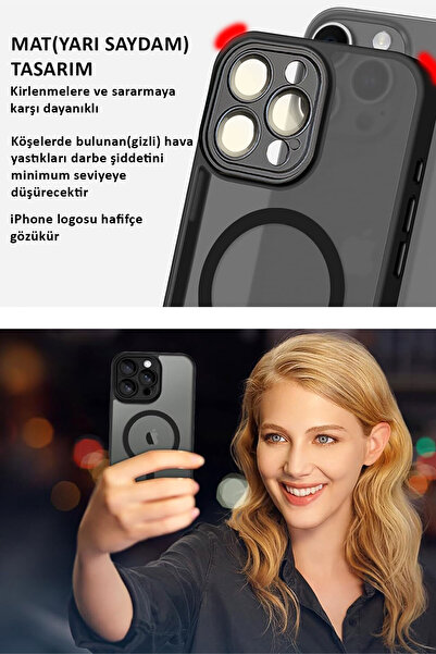 CEPSTOK iPhone 16 Pro Max Kılıf Siyah Magsafe Wireless Şarj Özellikli Kamera Lens Korumalı Mat Silikon