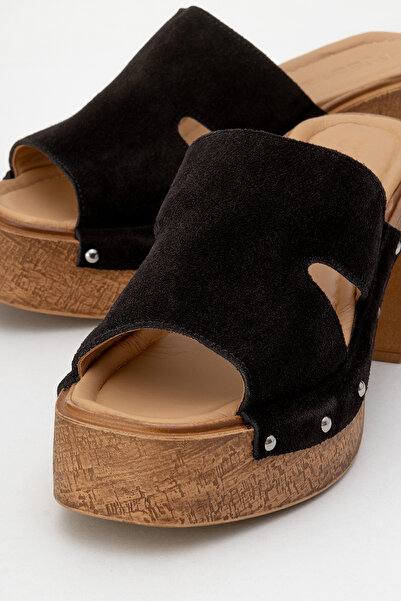 Dericlub Dericlub Women's Platform Heel Clogs Slippers Real Leather Zy 8245 Black