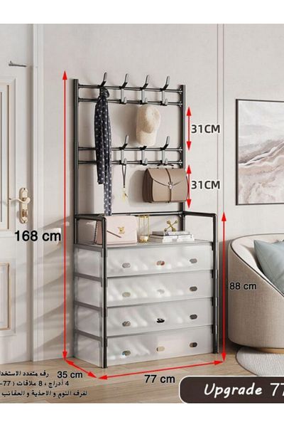Generic 5-compartment shoe rack with cover and hanger, black