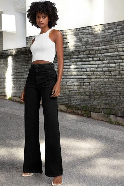 Livik Olopez Women's Lycra Stretchy Custom Cut Wide Leg Jeans