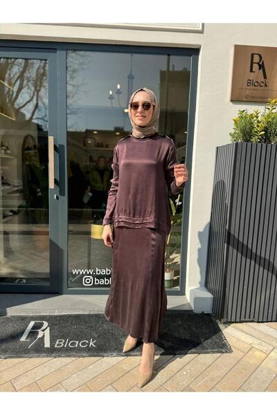 MissWhence Sleeve Stitched Basic Cupro Women's Skirt Suit Brown