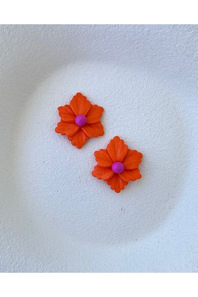 ACCESSORY Fuchsia Orange Flower Earrings Design Earrings