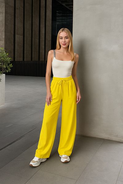 MAMAYAGA Women's High Waist Belted 100% Viscose Cotton Wide Leg Stylish Casual Plus Size Curve Pants