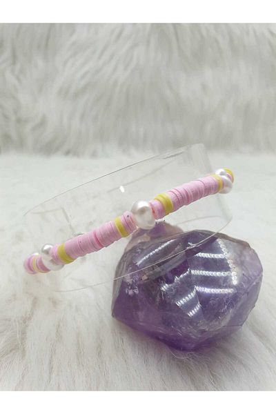 HAPPY HANDMADE Fimo Beaded Trapezoid Pearl Anklet Foot Accessory Gift Jewelry