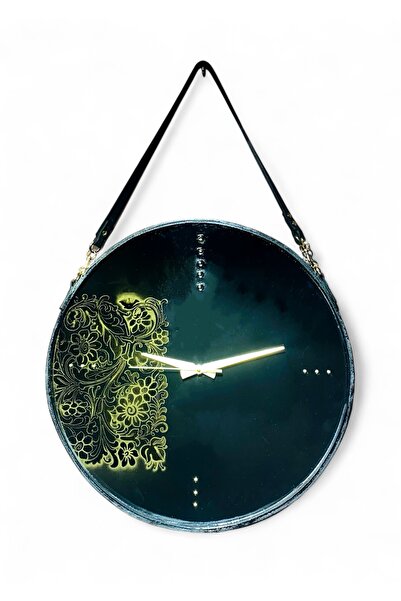 Genel Markalar Deri Kaplama Ve Askılı Duvar Saati Count Black Wıth Golden Ivy...