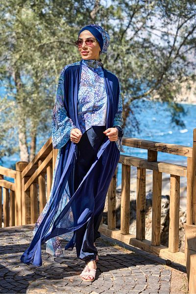 ns tasa Blue Garden Pattern Waist Lace-Up Design Hijab Pareo