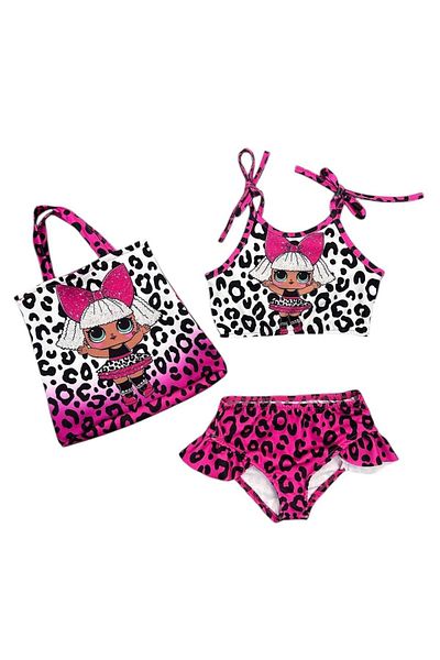 Şekerkids Girl's Pink-White Color Baby Printed Bikini Set with Bag