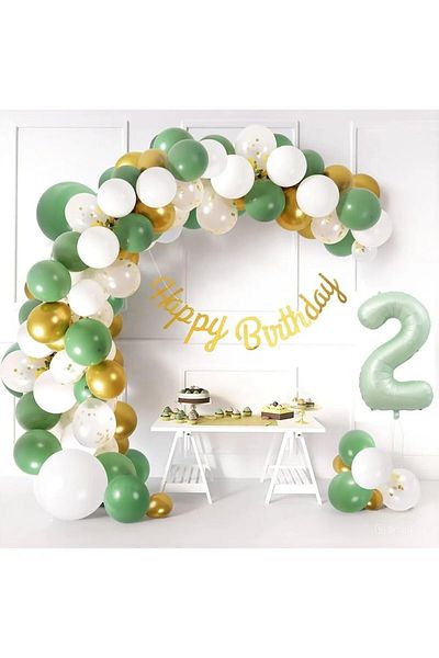 Laviyosa Sage Green Number Foil Cool Day Age Balloon Chain ​​Birthday Party Set Ornament